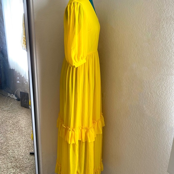 VINTAGE YELLOW FEMININE LING MAXI FALL SPRING DRESS SIZE M - Picture 4 of 4